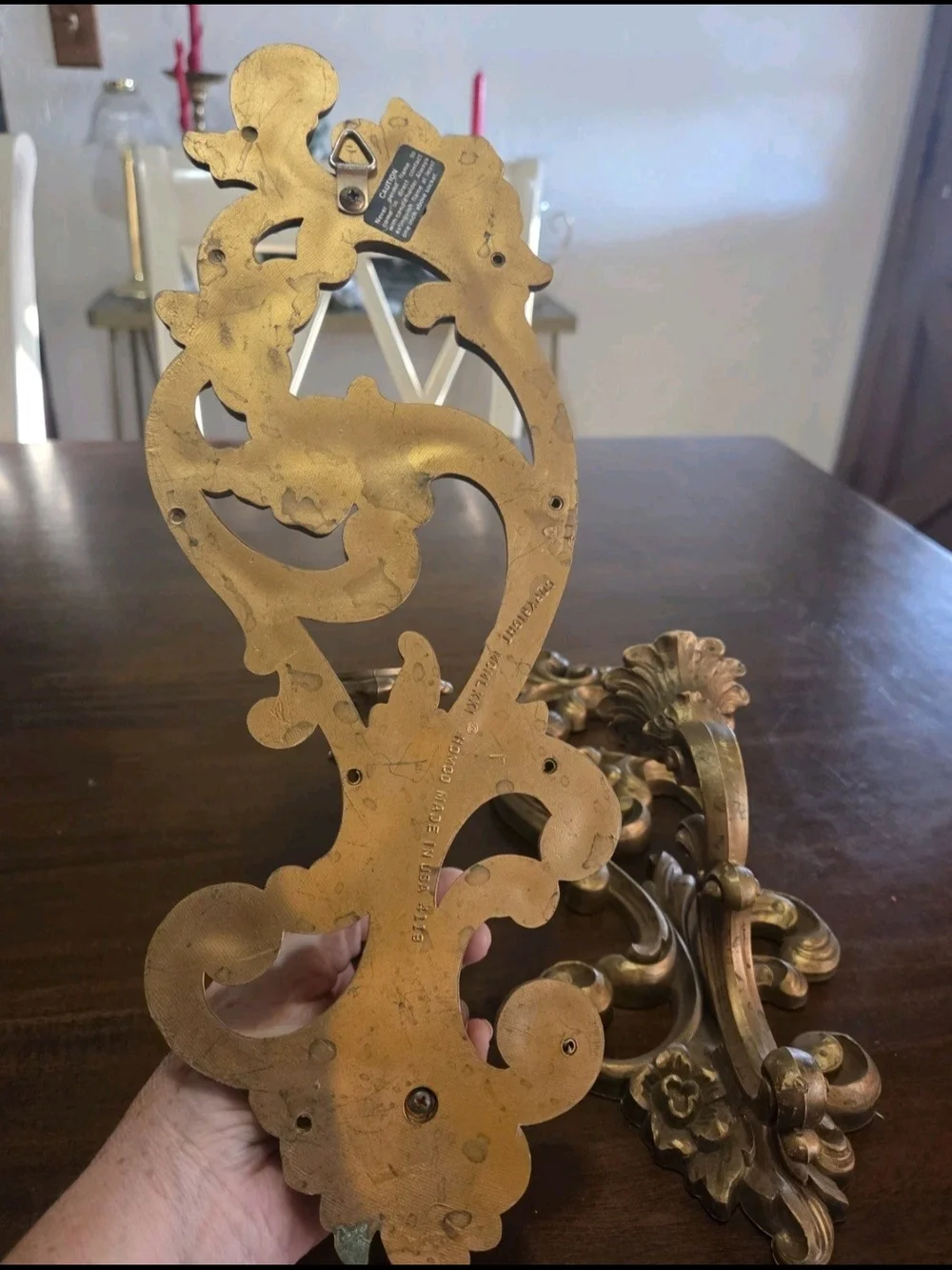 Homco 4118 Vintage Gold Wall Sconce Candle Holder Ornate Resin USA 15”(C34)